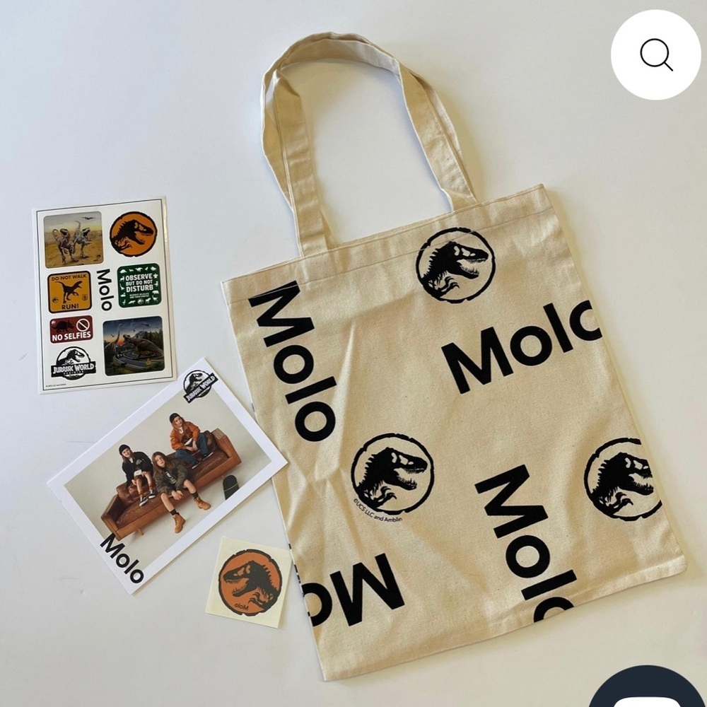 Molo Beige Tote Bag with Black Dinosaur Print